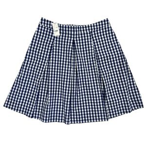 NWT Brooks Brothers Navy and White Gingham Pleated Skirt with Pockets
